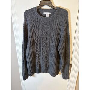 Wilt Mens Large Charcoal Gray Cable Knit Crewneck Sweater Cotton Wool Blend